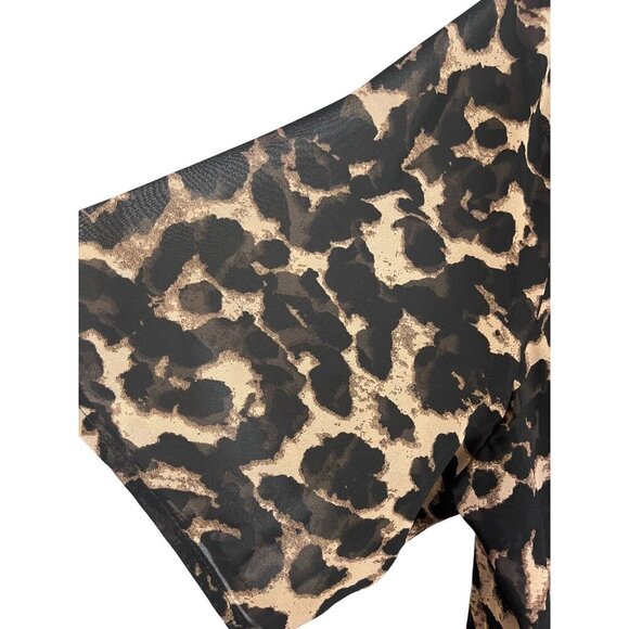 Boohoo Dress Women 16 Brown Animal Print Sheer Safari Beach Resort Neutral 80s - Picture 5 of 13